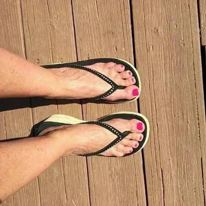 Vintage ECSA thong platform wedge sandals black faux suede w rhinestones